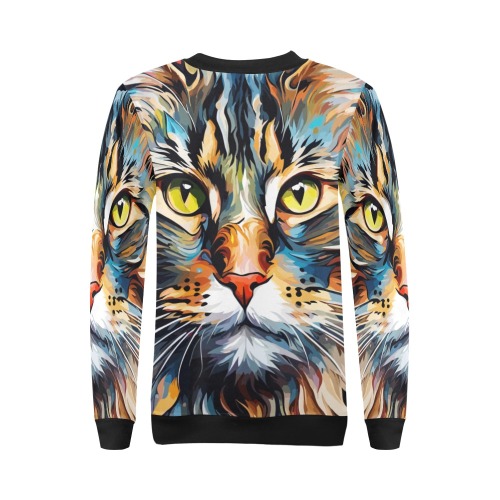 Norwegian forest cat face colorful art. All Over Print Crewneck Sweatshirt for Women (Model H18)