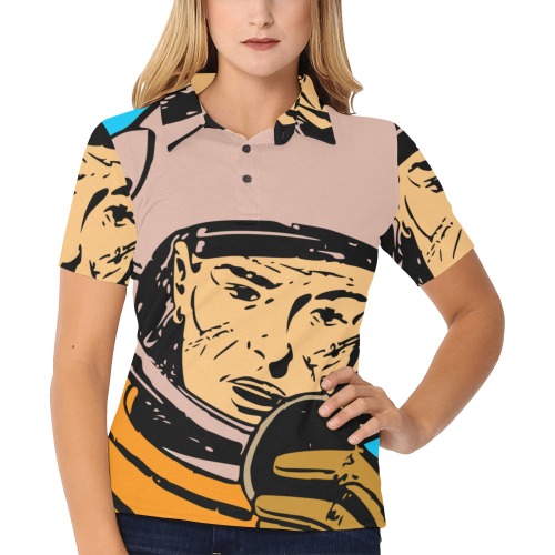 astronaut Women's All Over Print Polo Shirt (Model T55)