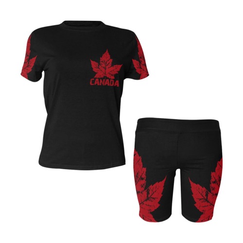 Cool Retro Canada Maple Leaf Yoga Set Shorts & Top Women's Short Yoga Set