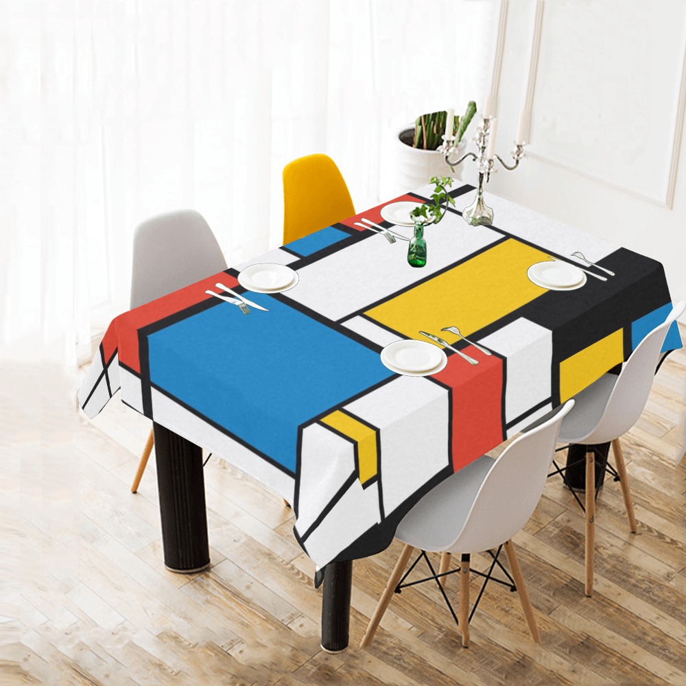 Mondrian De Stijl Modern Cotton Linen Tablecloth 60"x 84"