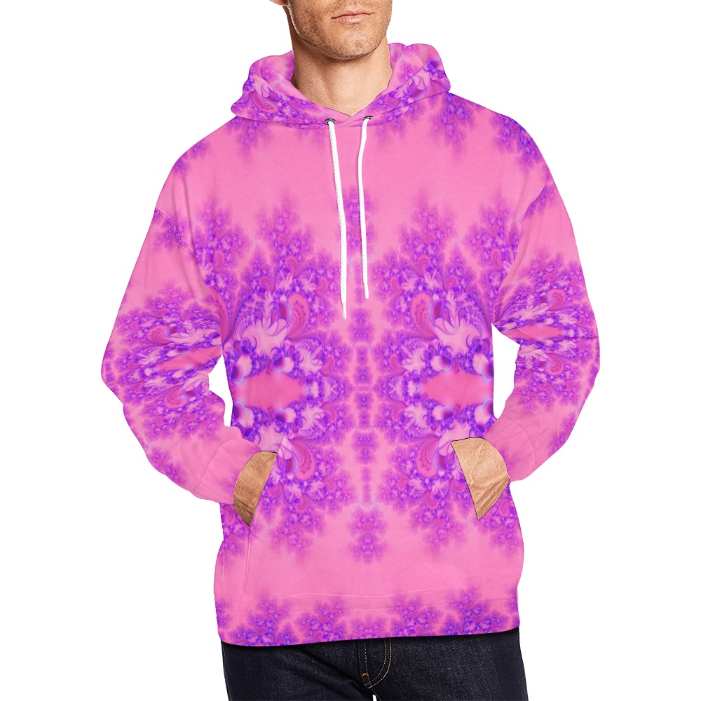Purple and Pink Hydrangeas Frost Fractal All Over Print Hoodie for Men (USA Size) (Model H13)