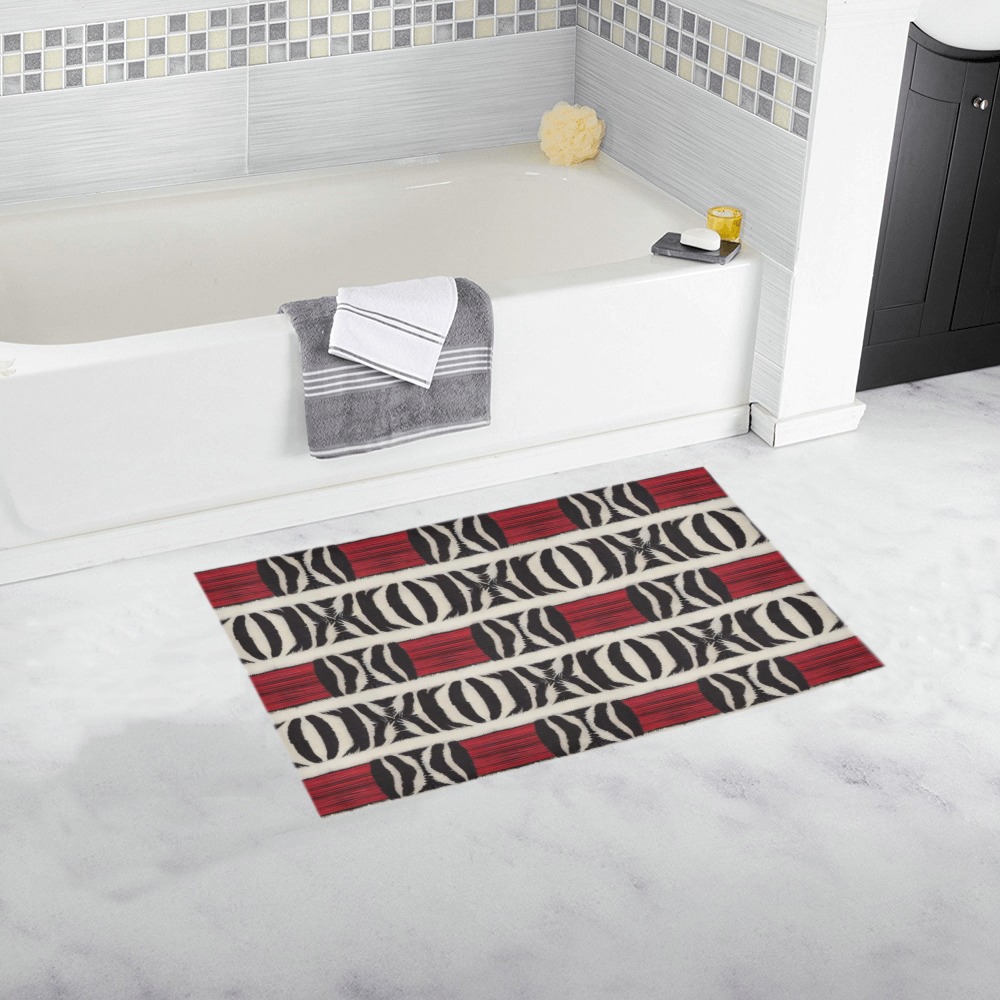 repeating pattern black and white zebra print with red Bath Rug 16''x 28''