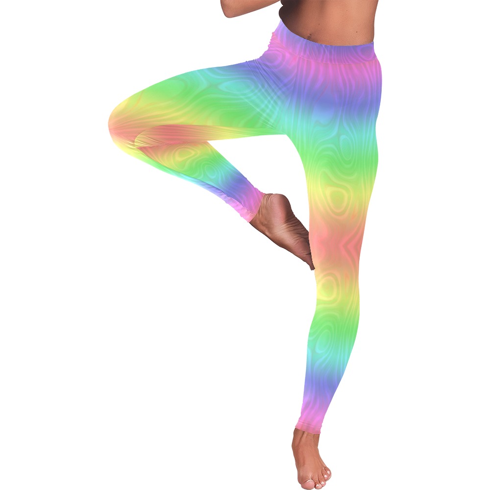 Groovy Pastel Rainbows Women's Low Rise Leggings (Invisible Stitch) (Model L05)