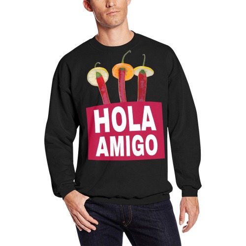 Hola Amigo Three Red Chili Peppers Friend Funny Men's Oversized Fleece Crew Sweatshirt (Model H18)