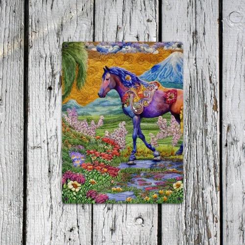 Boho Simulated Quilt Horse Artwork Metal Sign 12"x16"