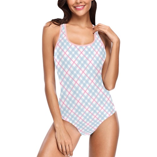 Sweet Pinky Blue Vest One Piece Swimsuit (Model S04)