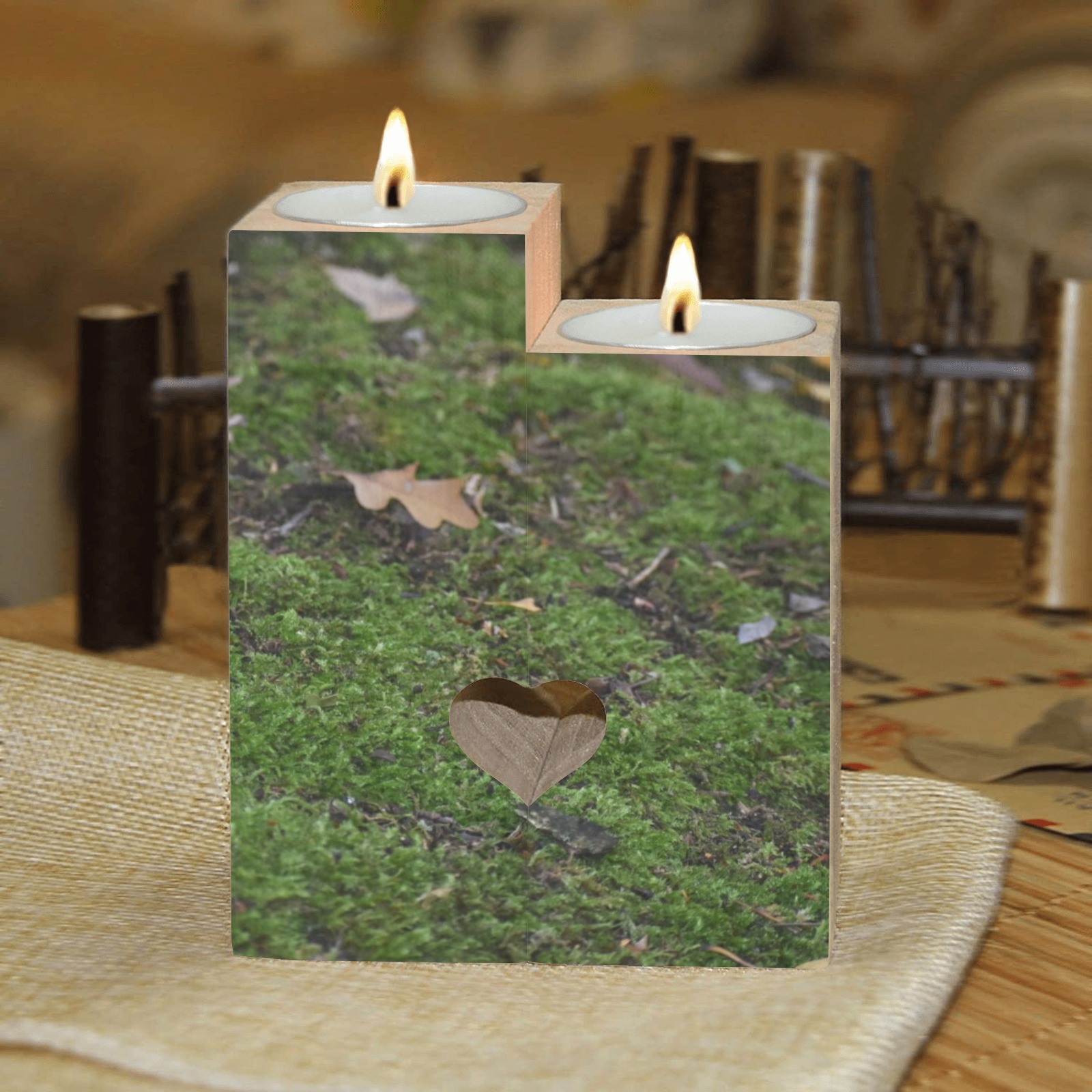 Moss of a Tree Wooden Candle Holder (Without Candle)