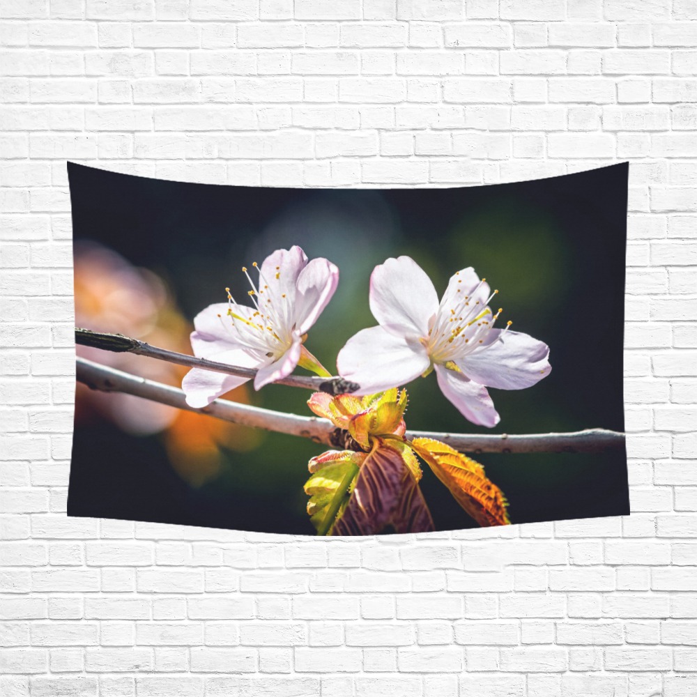 Slender sakura flowers. Sunlight and shadows. Polyester Peach Skin Wall Tapestry 90"x 60"