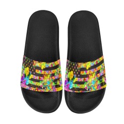 Mens US Flag Colorful Paint Splatter Slide On Sandals Men's Slide Sandals (Model 057)