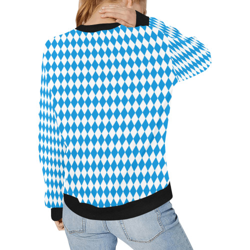 German State Of Bavaria - Flag Colors Pattern Women's Rib Cuff Crew Neck Sweatshirt (Model H34)