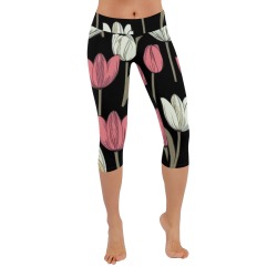 Floral Women's Low Rise Capri Leggings (Invisible Stitch) (Model L08)