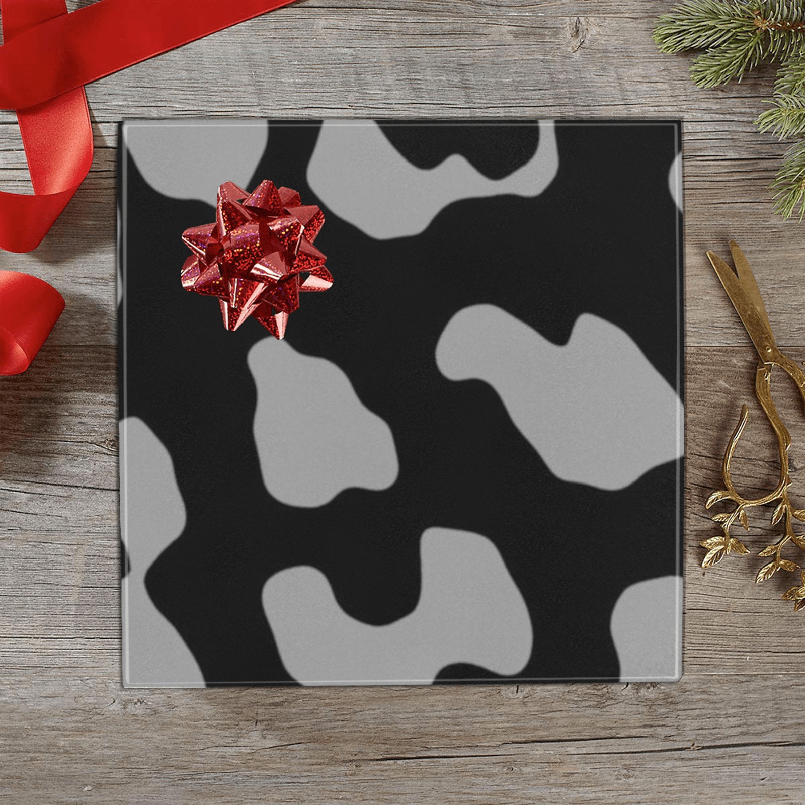 Leopard Print Black Gray Gift Wrapping Paper 58"x 23" (1 Roll)