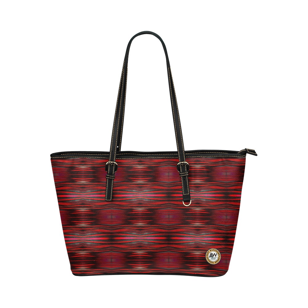 red wave's repeating pattern Leather Tote Bag/Large (Model 1651)