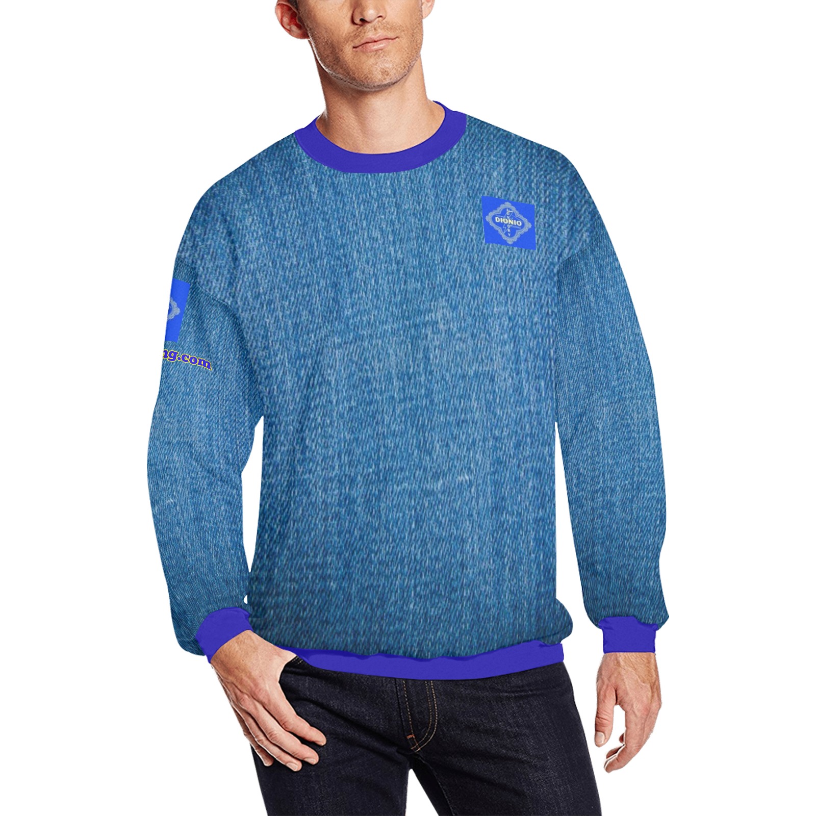 DIONIO Clothing - Denim Look Sweatshirt Men's Oversized Fleece Crew Sweatshirt (Model H18)