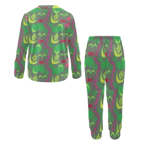 Green&Fruity pattern Little Girls' Crew Neck Long Pajama Set