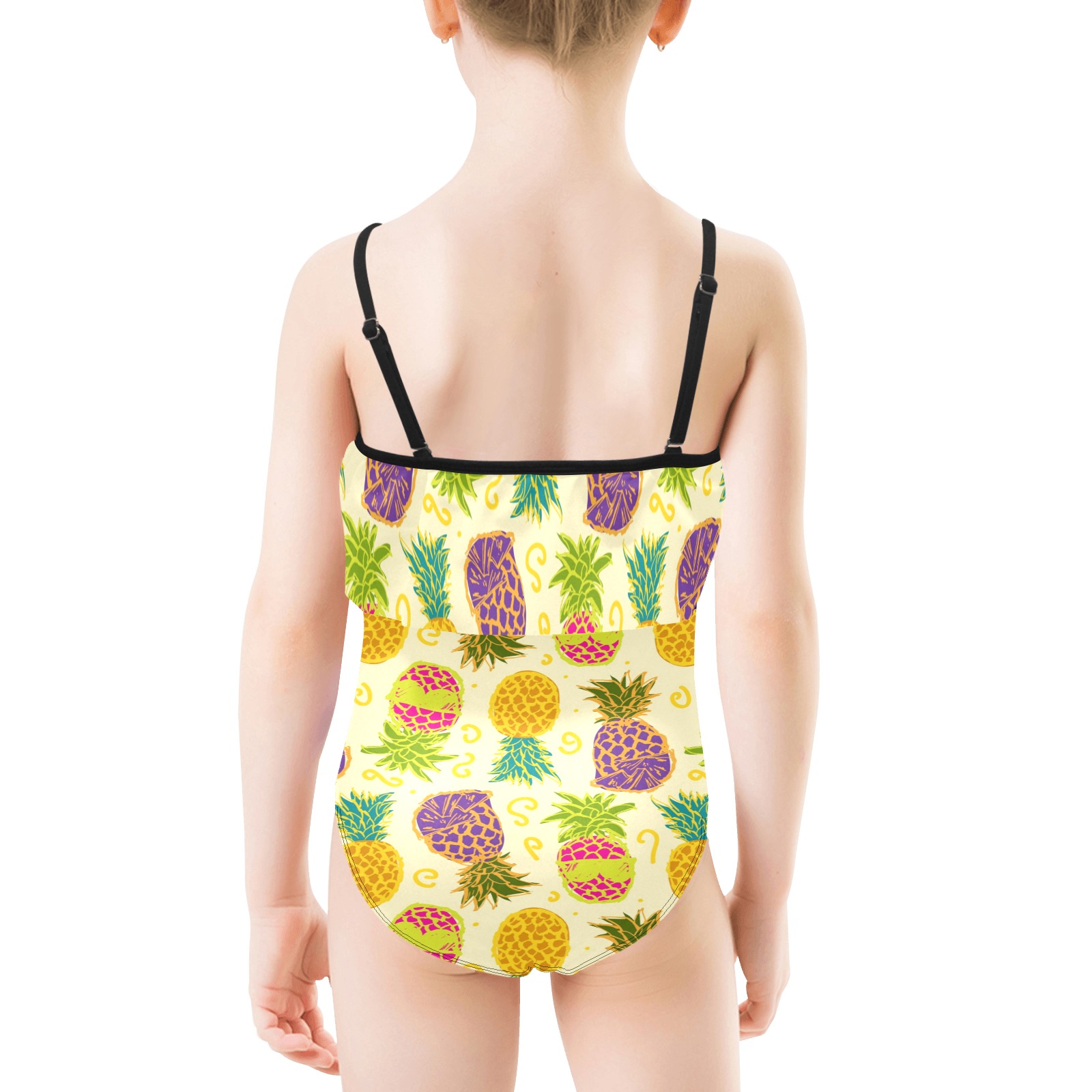 Pineapples Kids' Spaghetti Strap Ruffle Swimsuit (Model S26)