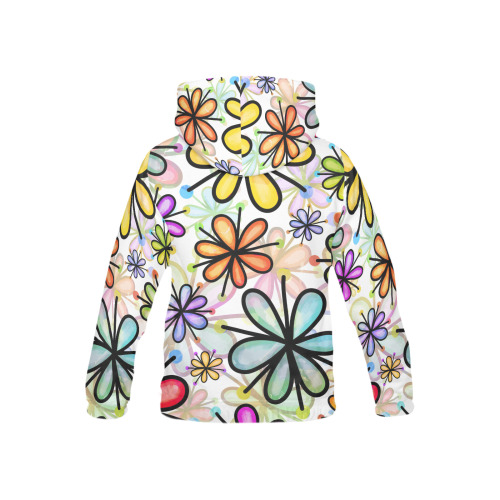 Watercolor Rainbow Doodle Daisy Flower Pattern All Over Print Hoodie for Kid (USA Size) (Model H13)