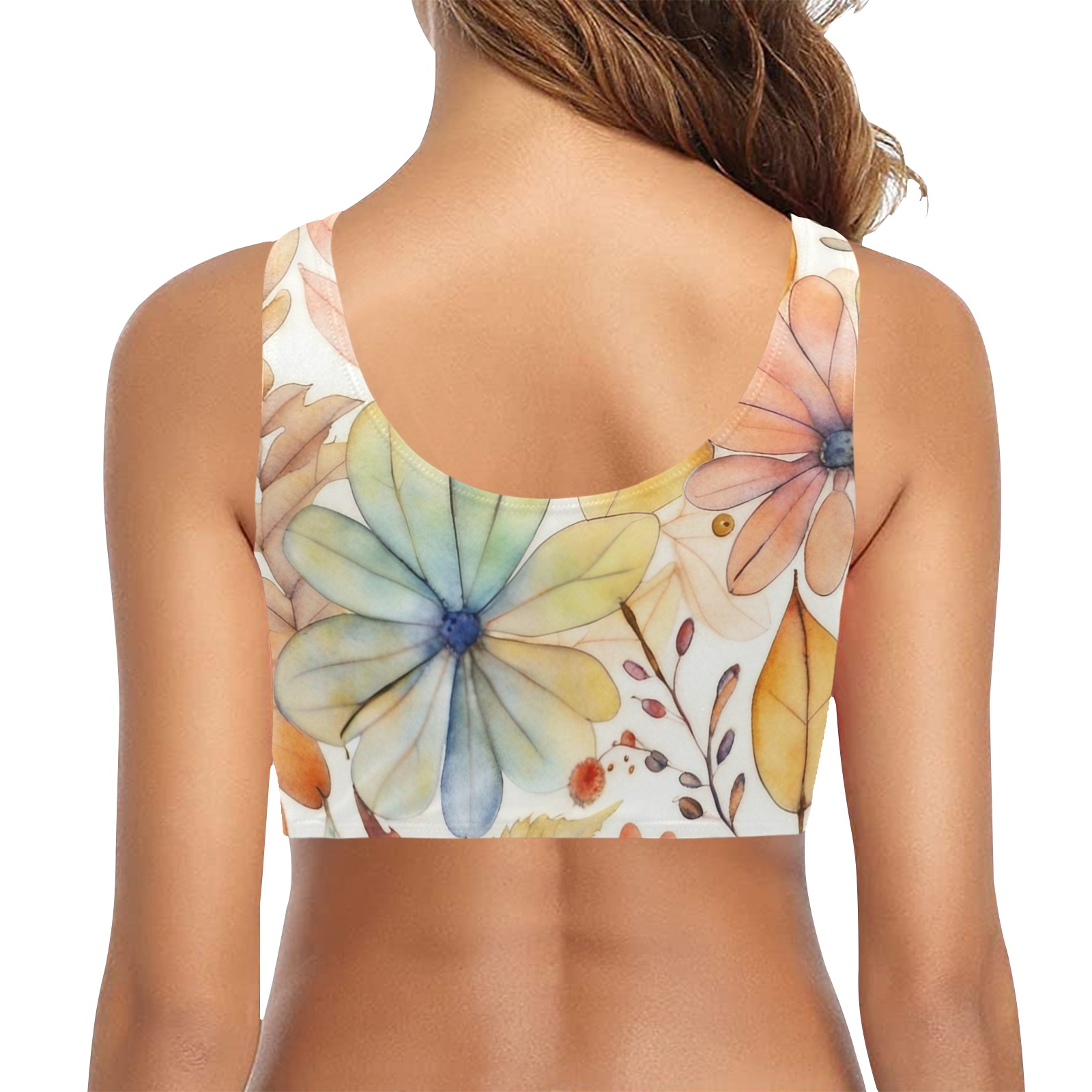 Watercolor Floral 2 Chest Bowknot Bikini Top (Model S33)