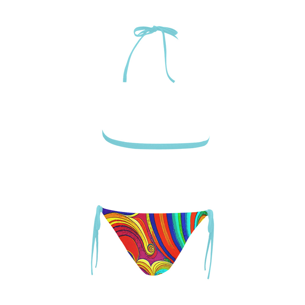 Colorful Groovy Rainbow Swirls Buckle Front Halter Bikini Swimsuit (Model S08)