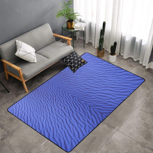sand -blue Area Rug with Black Binding 7'x5'