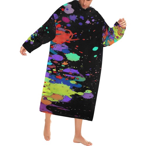 CRAZY multicolored SPLASHES / SPLATTER / SPRINKLE Blanket Robe with Sleeves for Adults