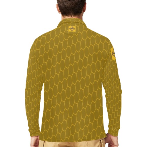 DIONIO Clothing - Diamond Geometric Polo Shirt (Badge & Gold) Men's Long Sleeve Polo Shirt (Model T73)