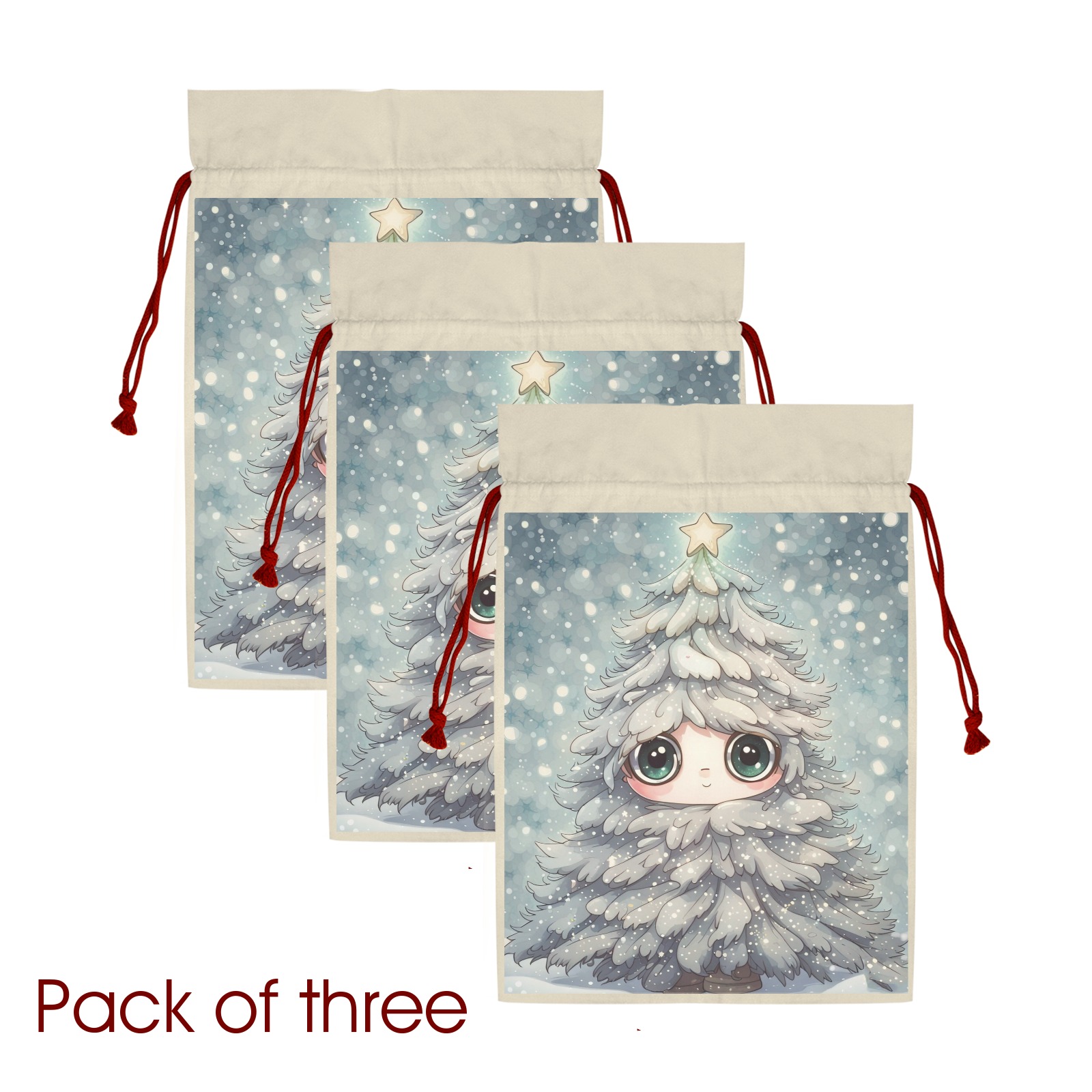 Little Christmas Tree 3 Pack Santa Claus Drawstring Bags (One-Sided Printing)