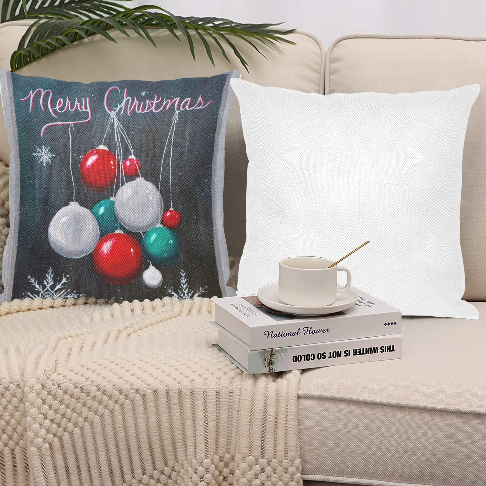 Ornamental Christmas - Decor Pillows Linen Zippered Pillowcase 18"x18"(One Side&Pack of 2)