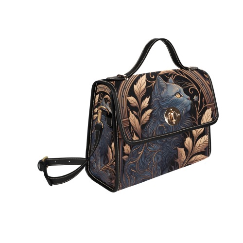 Mystic Cat Handbag Waterproof Canvas Bag-Black (All Over Print) (Model 1641)