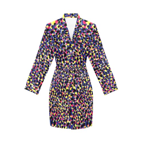 Colorful leopards dots 34D Women's Long Sleeve Belted Night Robe