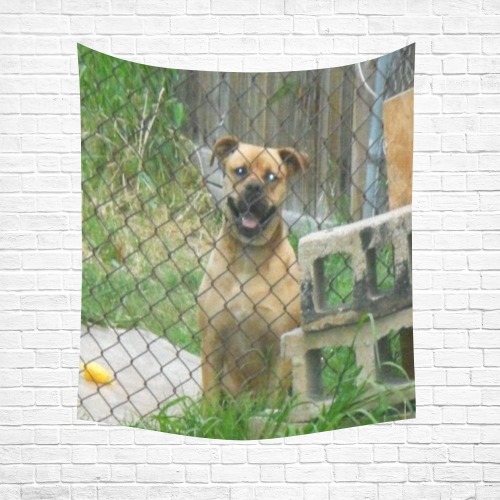 A Smiling Dog Cotton Linen Wall Tapestry 51"x 60"