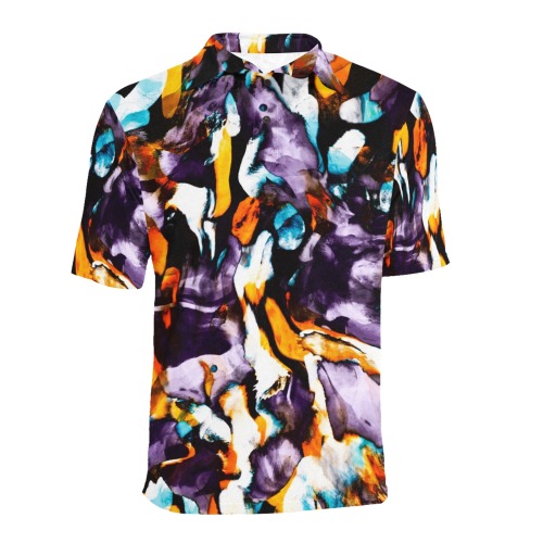 Colorful dark brushes abstract Men's All Over Print Polo Shirt (Model T55)