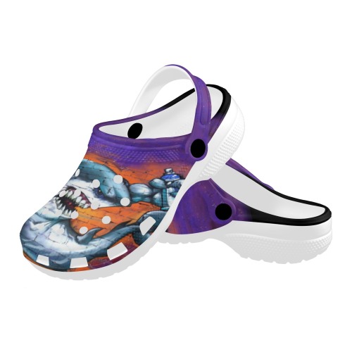 Graffiti Shark Spray Art Custom Print Foam Clogs for Adults