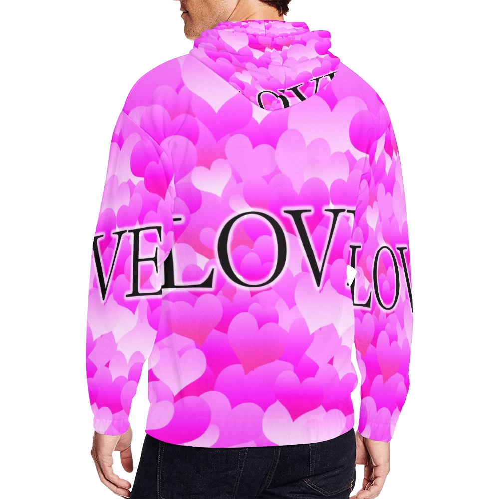 Pink Love All Over Print Full Zip Hoodie for Men (Model H14)