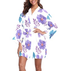 Purple and Blue Floral Long Sleeve Kimono Robe