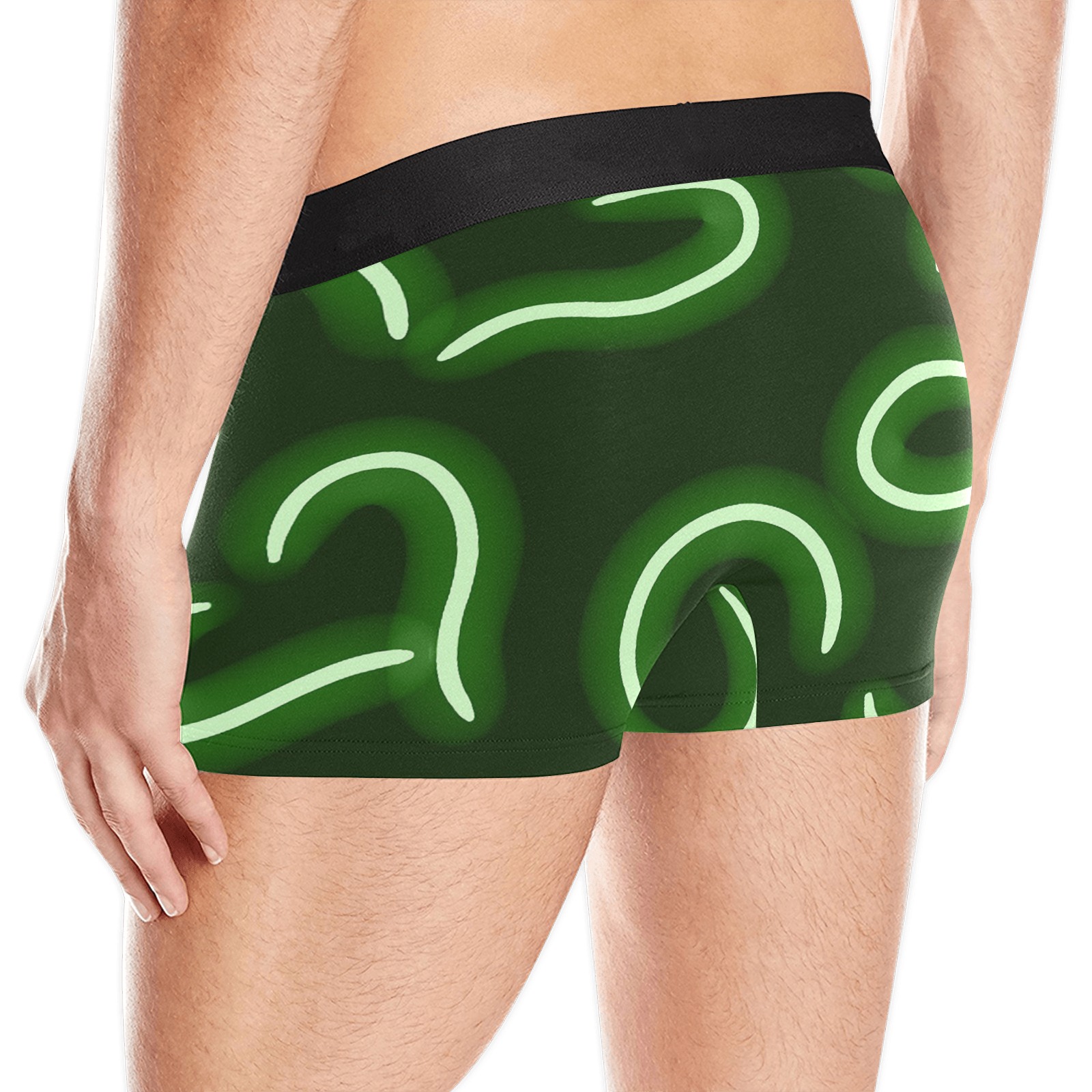 Neon Hearts Green Men's Boxer Briefs w/ Custom Waistband (Merged Design) (Model L10)