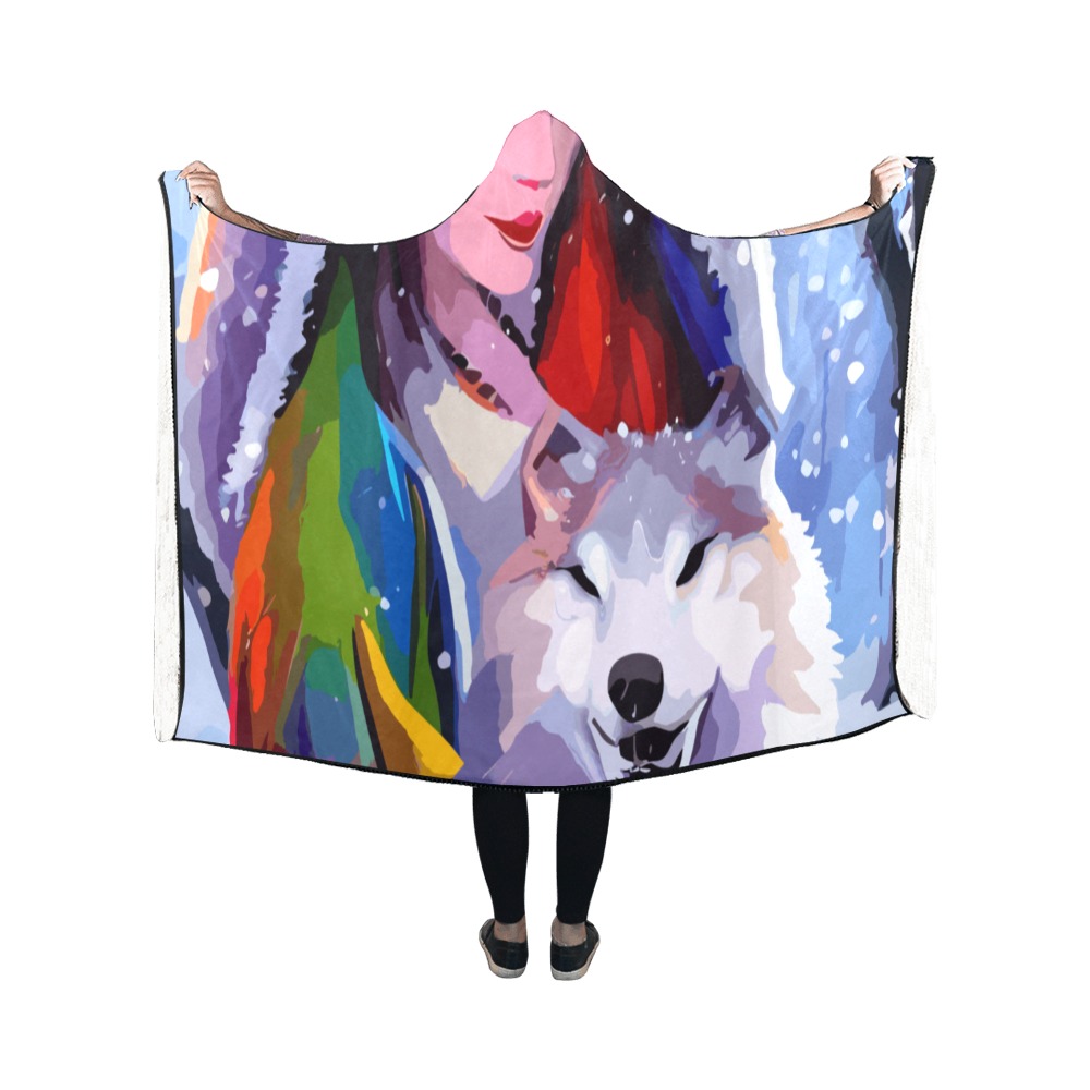 snow-queen-wolf-003-90sq Hooded Blanket 50''x40''