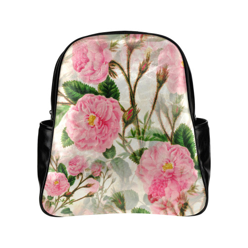Vintage Pink Rose Garden Blossom Multi-Pockets Backpack (Model 1636)