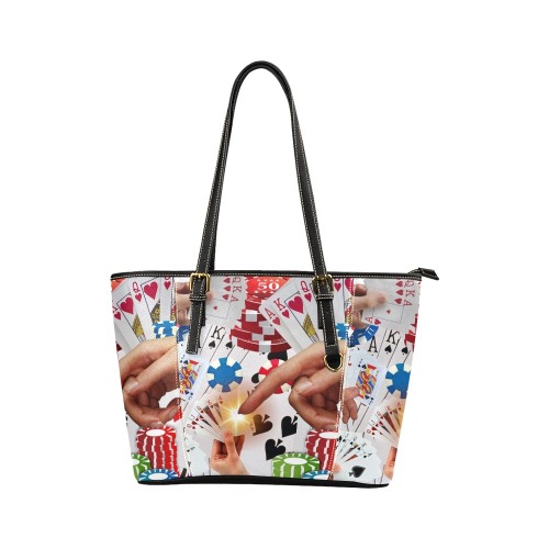 POKER NIGHT TOO Leather Tote Bag/Small (Model 1640)
