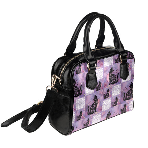 Purple Cosmic Cats Patchwork Pattern Shoulder Handbag (Model 1634)