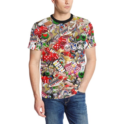Las Vegas Gamblers Delight / Black Trim Men's All Over Print T-Shirt (Solid Color Neck) (Model T63)