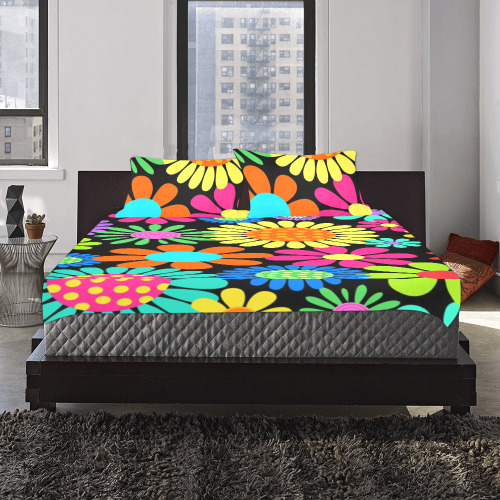 Retro Daisy Flower Power Sixties Hippy Pattern 3-Piece Bedding Set