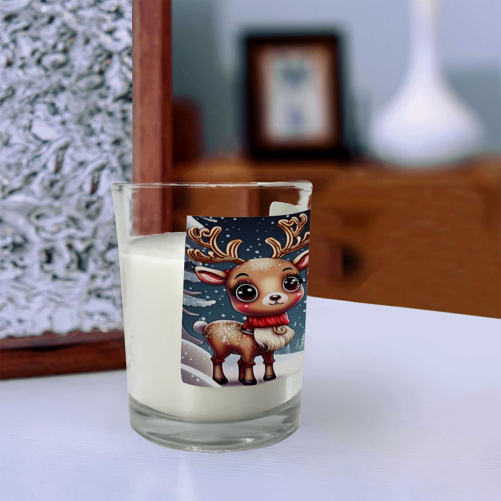 Santa and Reindeer Transparent Candle Cup (Jasmine)