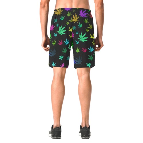 Rainbow Pot Leaves Men's All Over Print Elastic Beach Shorts (Model L20)