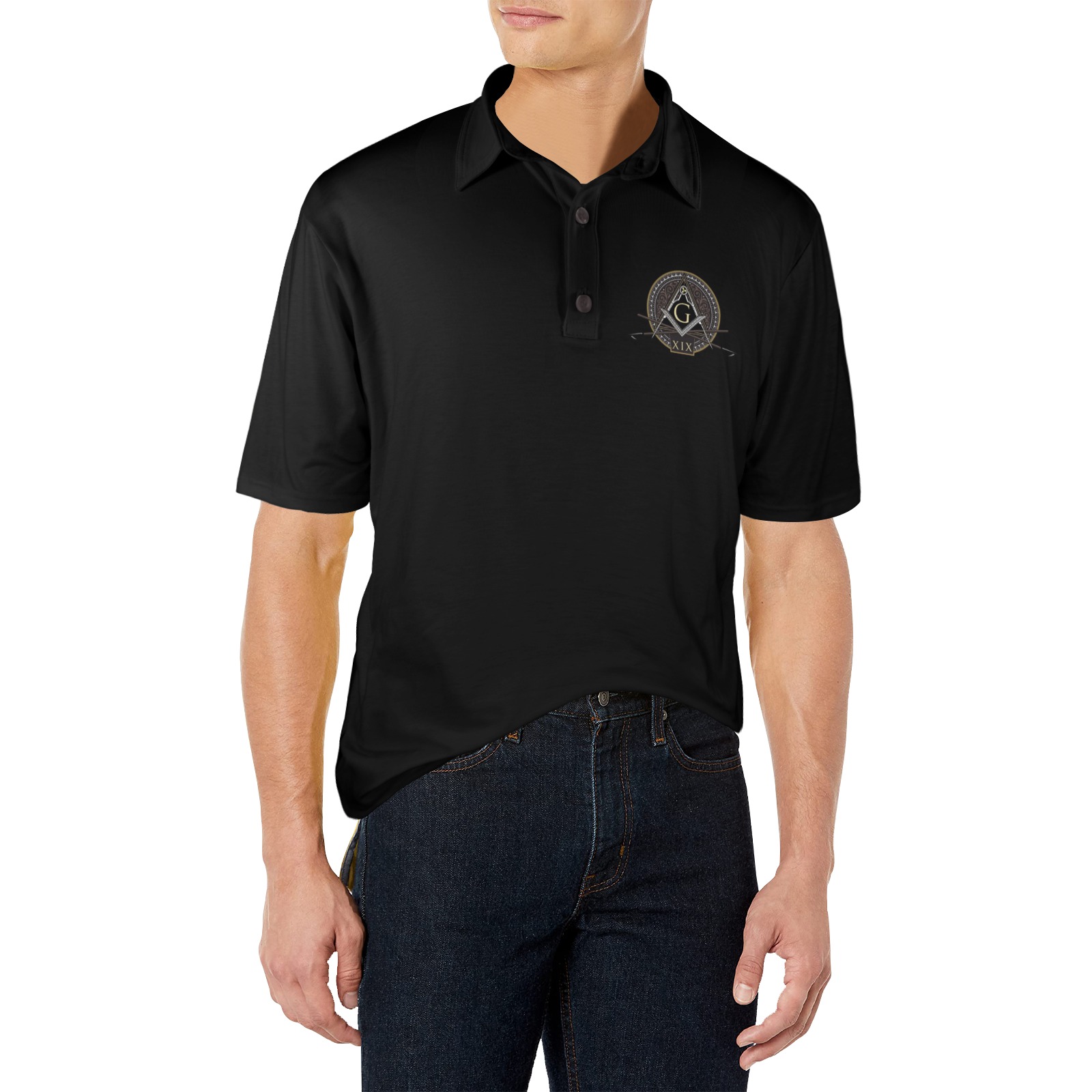 Black 19 Men's All Over Print Polo Shirt (Model T55)