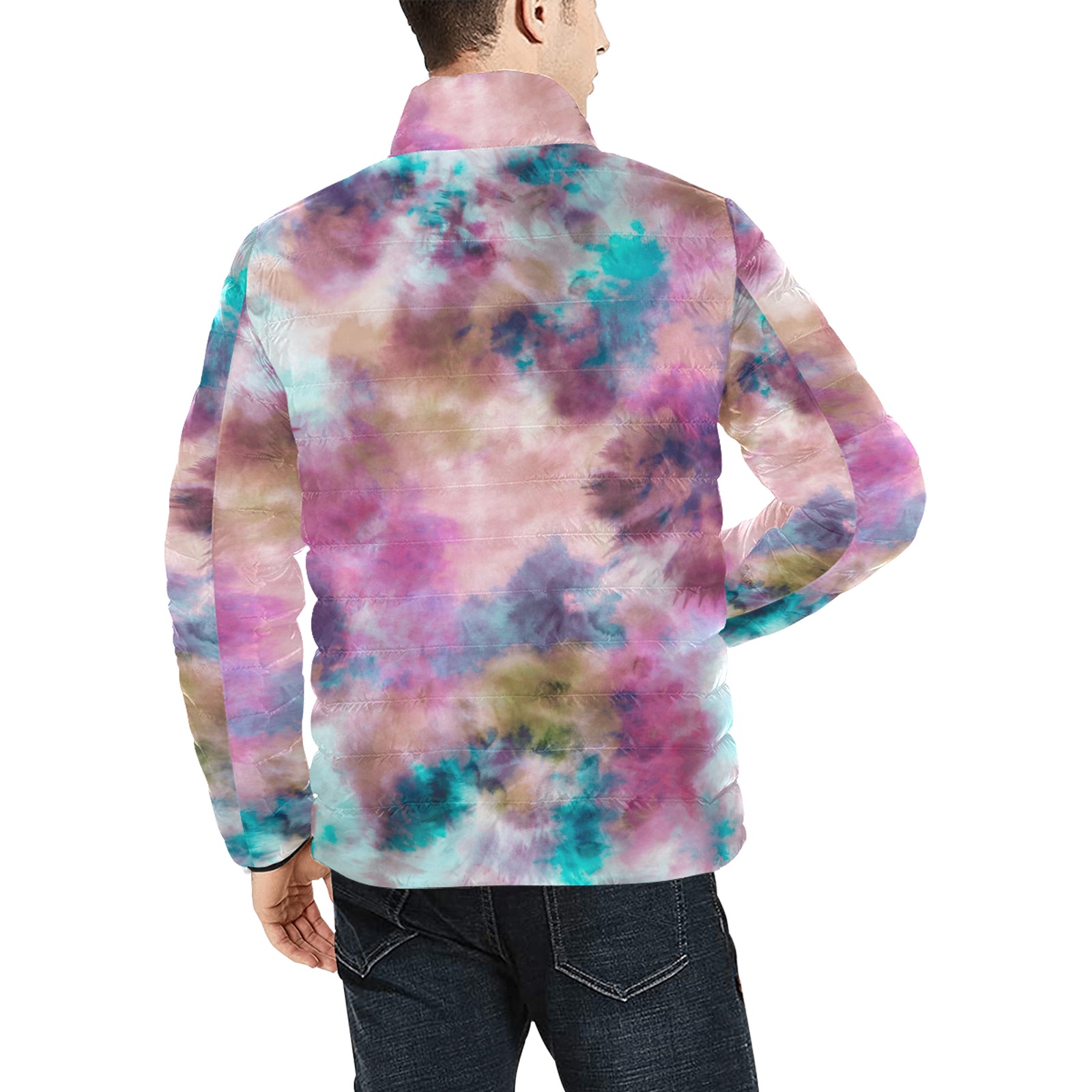Abstract tie dye 002DP Men's Stand Collar Padded Jacket (Model H41)