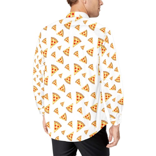 Cool and fun pizza slices pattern on white Men's All Over Print Casual Dress Shirt (Model T61)