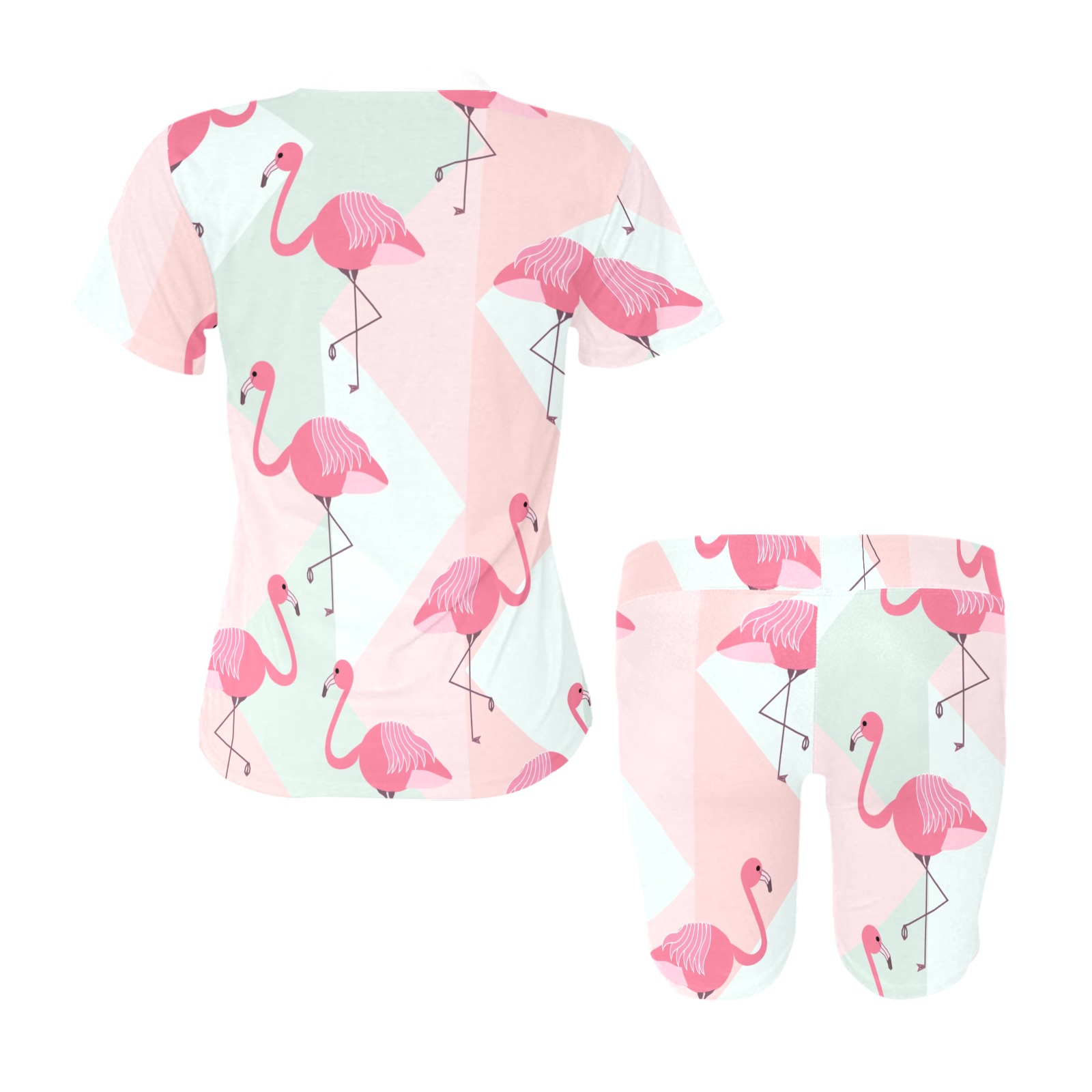 Abstract,vintage summer pattern with pink flamingos.jpg Women's Short Yoga Set