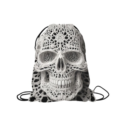 Funny elegant skull made of lace macrame Medium Drawstring Bag Model 1604 (Twin Sides) 13.8"(W) * 18.1"(H)