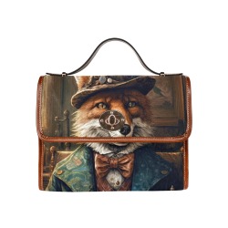 Gentleman Fox Satchel Handbag Waterproof Canvas Bag-Brown (All Over Print) (Model 1641)